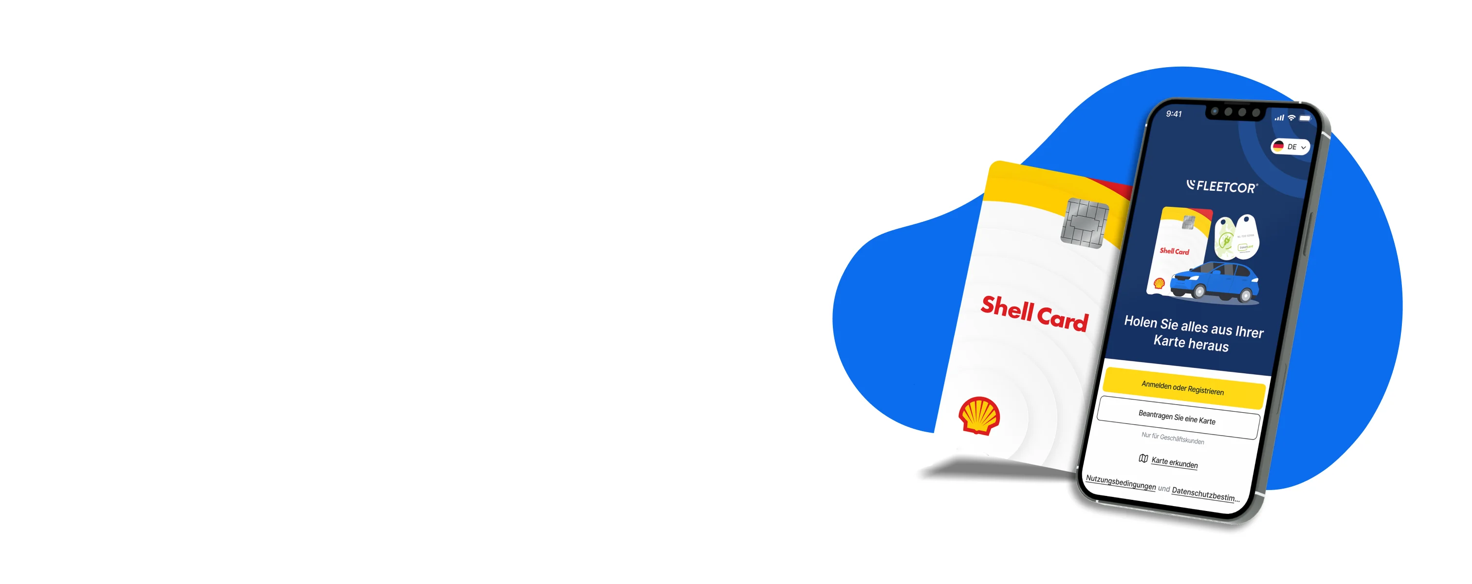 Shell Card neben einem Smartphone mit geöffneter Fleetcor App.