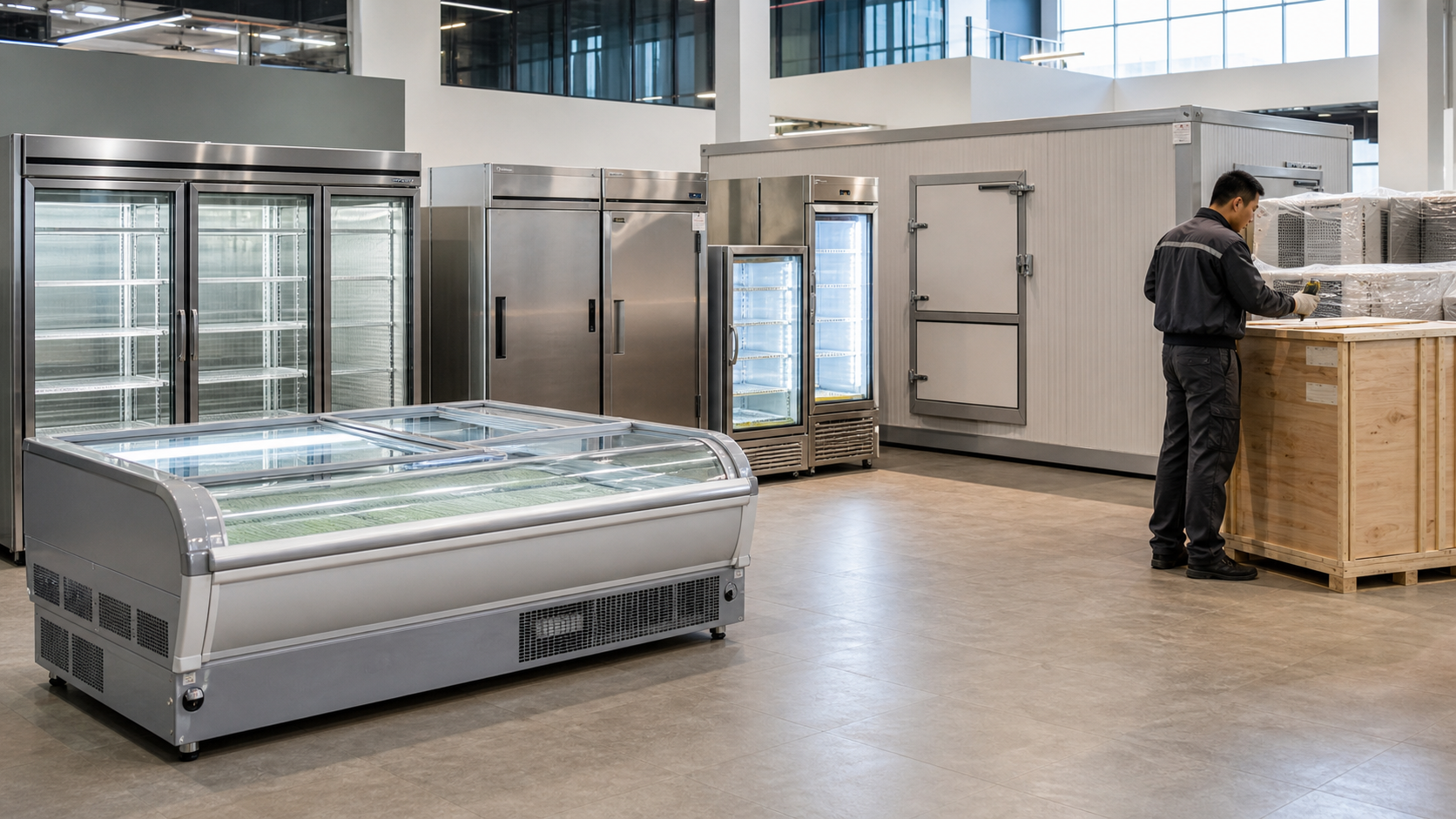 AIGC generated realistic commercial refrigeration export scene