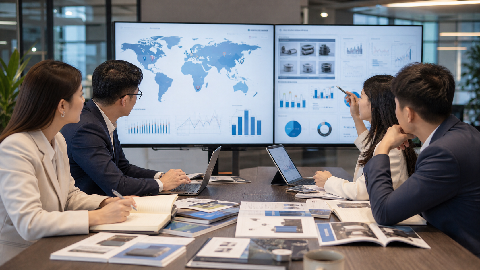 AI-generated editorial business scene for AI search visibility planning