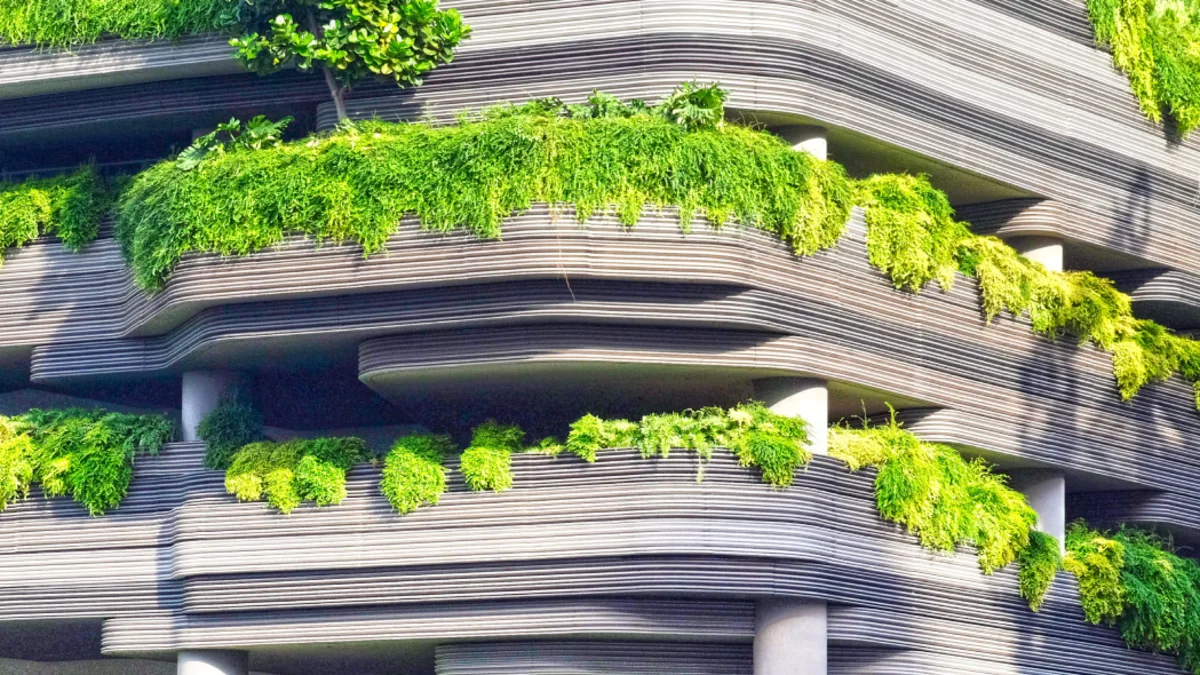 Layered green space on a building
