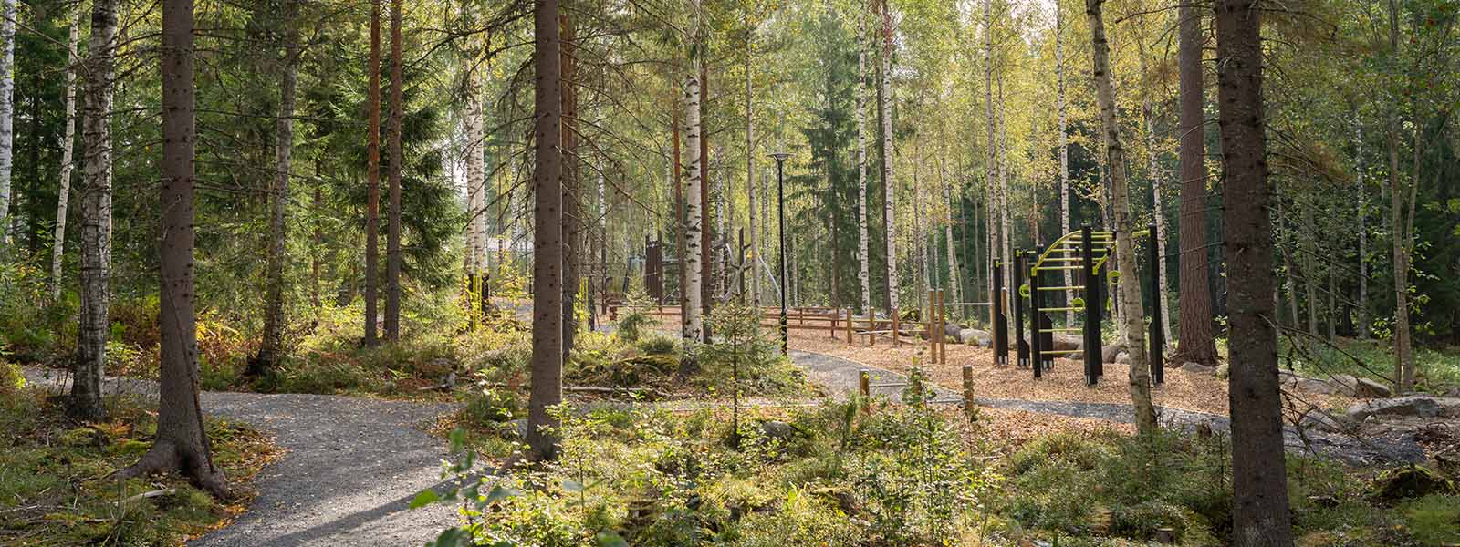 Metsämaiseman keskellä sijaitsevalla Ämmänhaudanmäen virkistysalueella voi nauttia ulkoliikuntavälineistä ja liikunnasta. Kuva: Tommi Penttinen