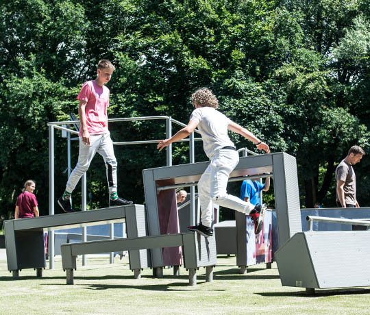 Teenagers doing parkour