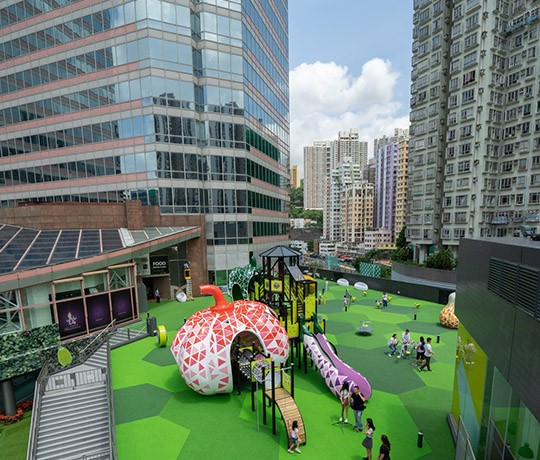 Rooftop vegetable playground in a shopping center in Hong Kong
