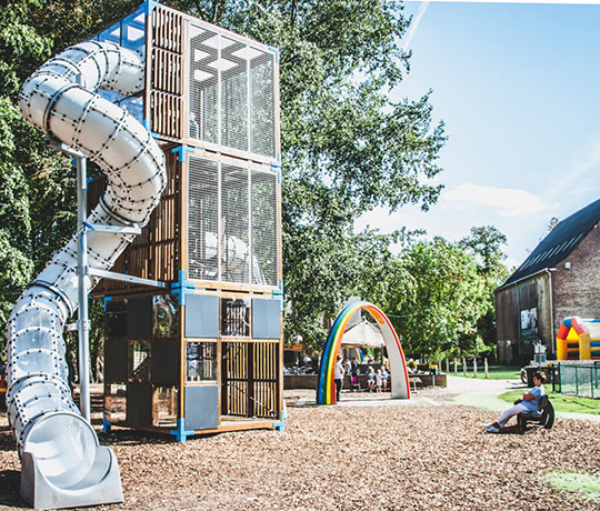 Colorful Lappset playground with a Halo Cubic and Sona in Speelhof Park, Belgium