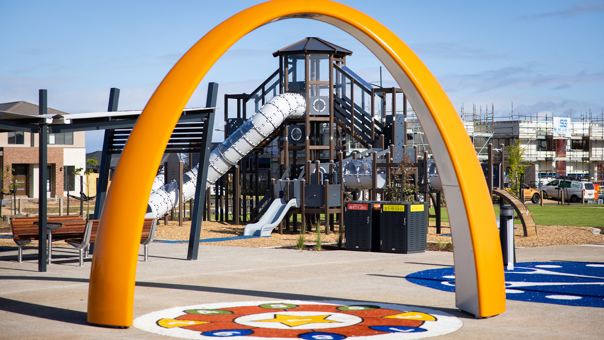 Lappset Sona Interactive dance and play arch at Olivia Estate in Truganina, Australia, was installed by Lark Industries
