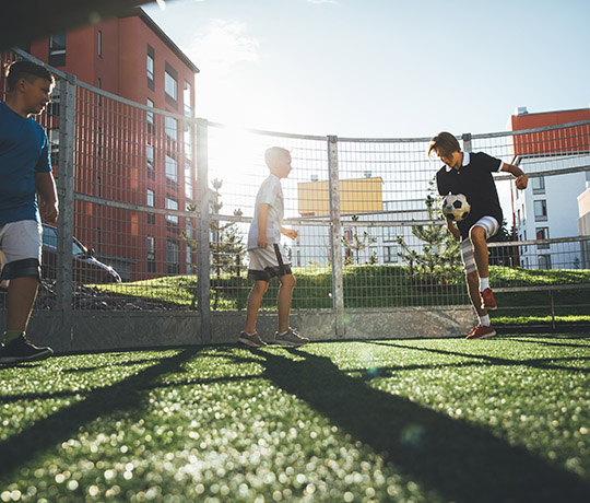 Lappset`s panna play arena in a housing association garden in Vantaa, Finland