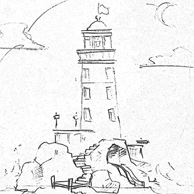 Sketch of Breton lighthouse in France