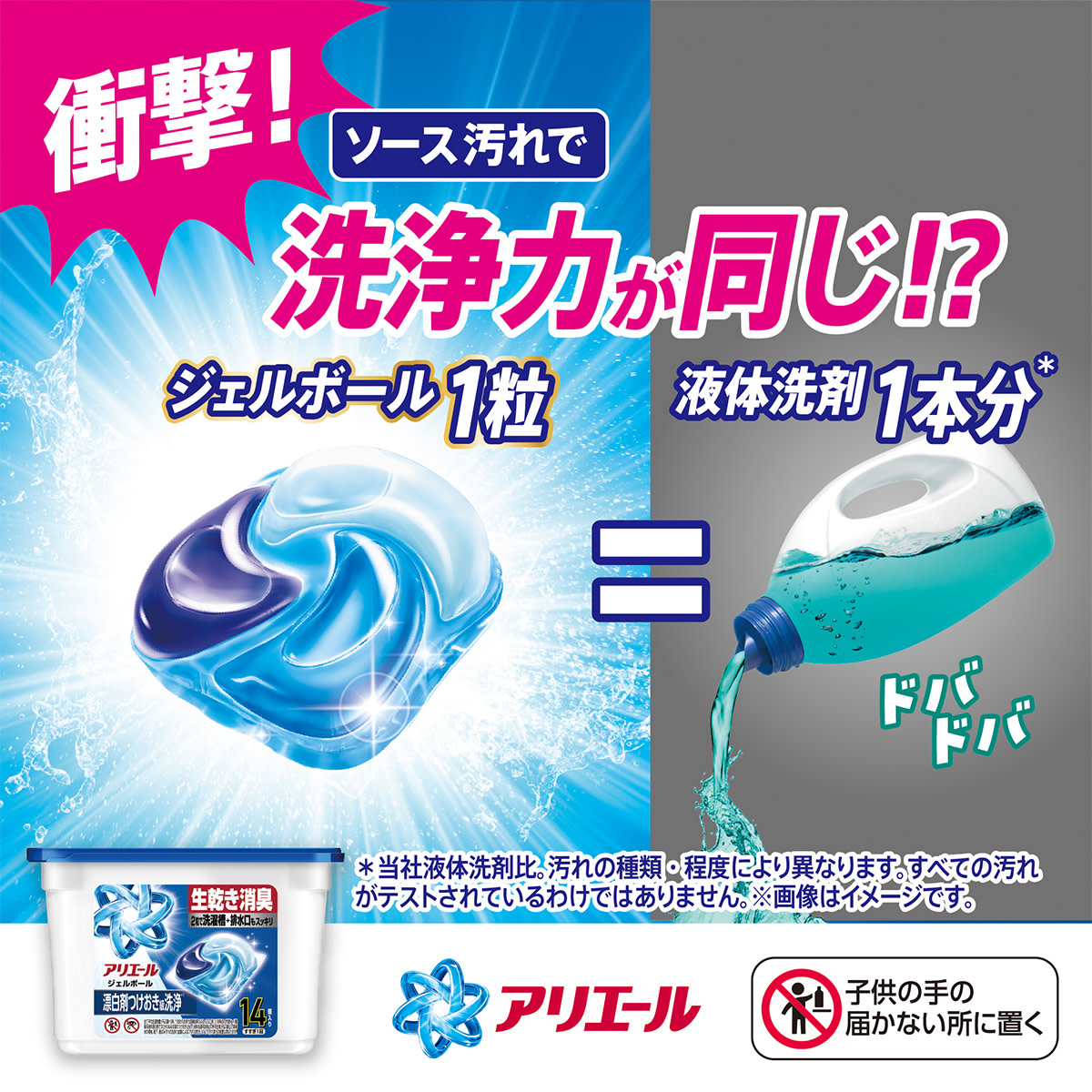 ジェルボール１粒＝液体洗剤1本分