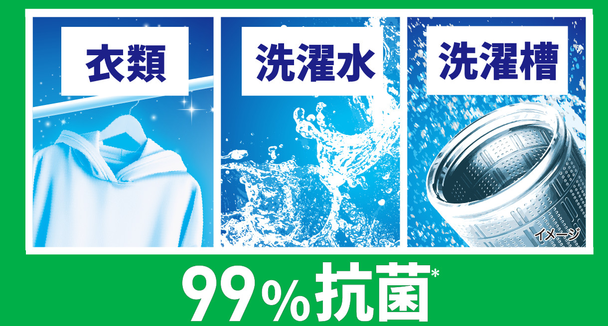 衣類・洗濯水・洗濯槽まで！99％まるごと抗菌