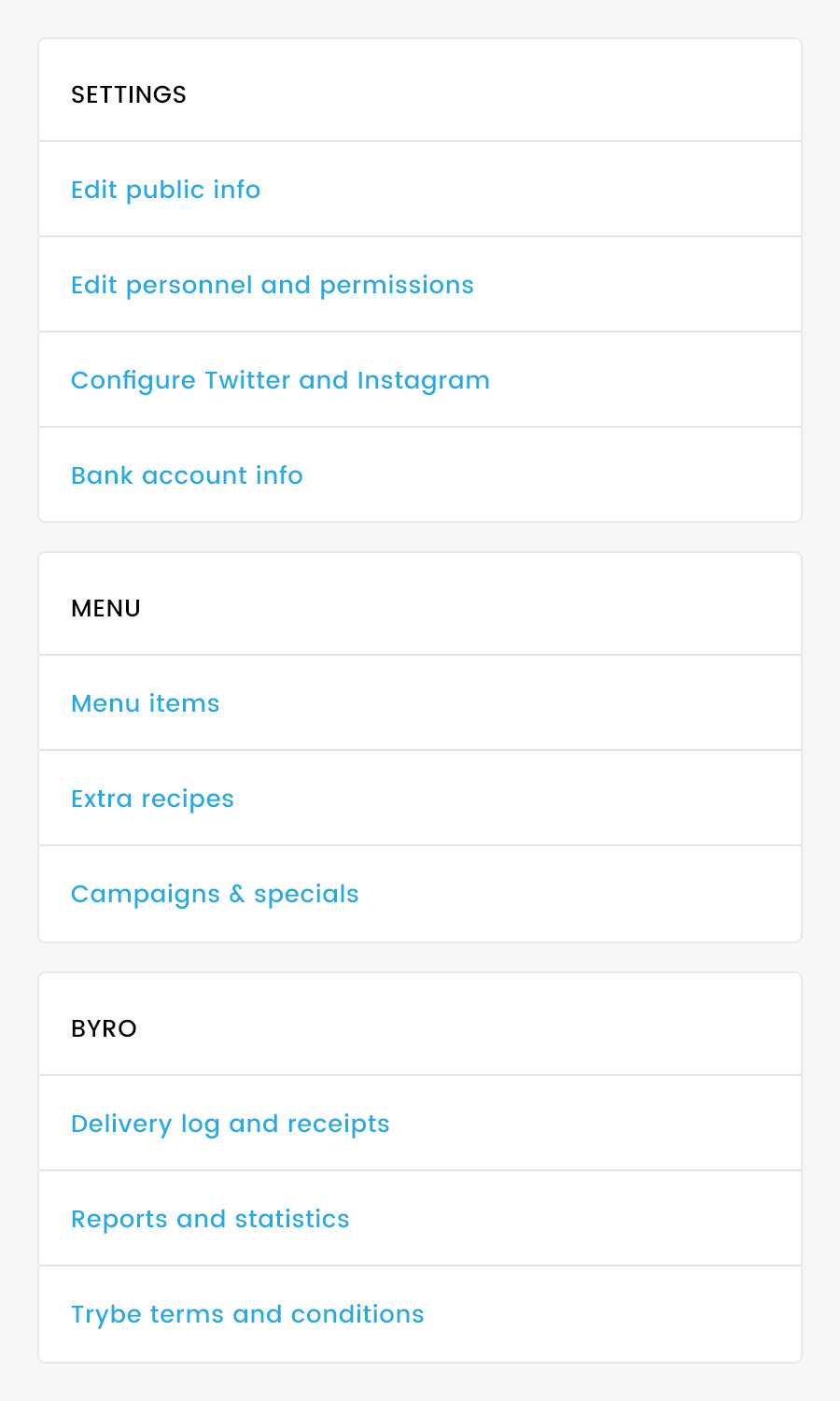 Trybe iOS: Management categories