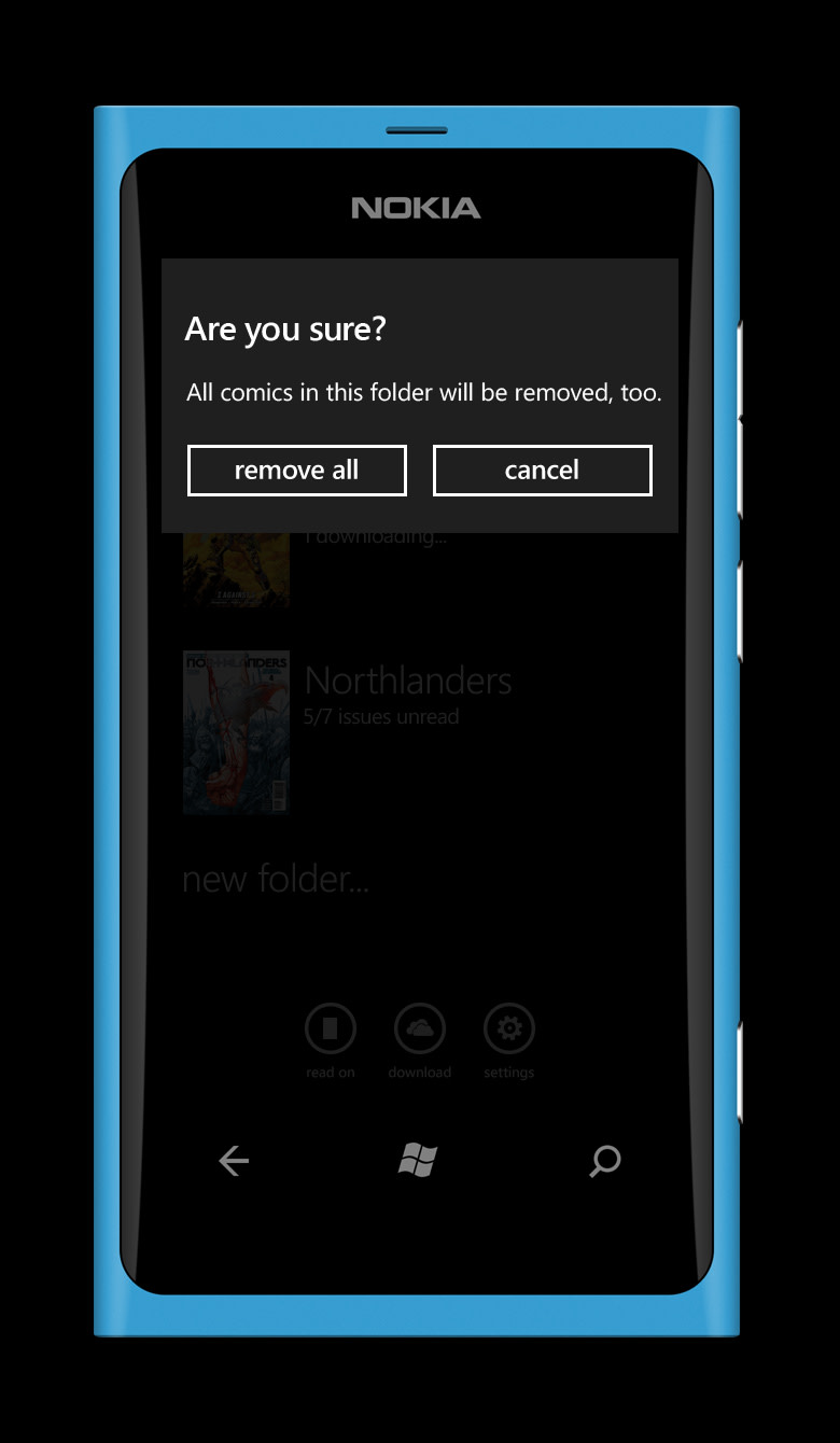 Comics for Windows Phone: Folders confirmation