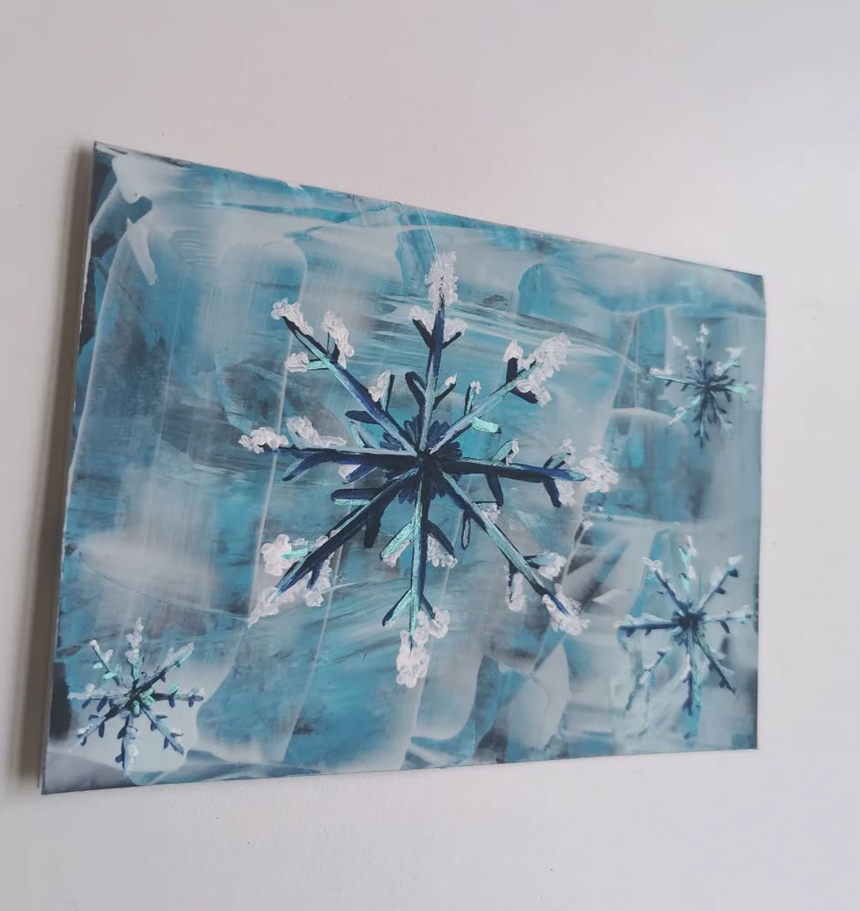 A5 snowflake card with acrylic paint 