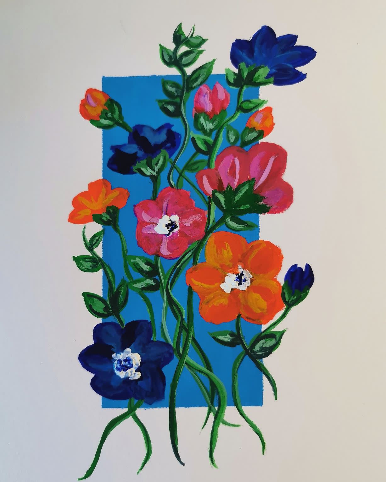 Floral Painting With Light Blue Background