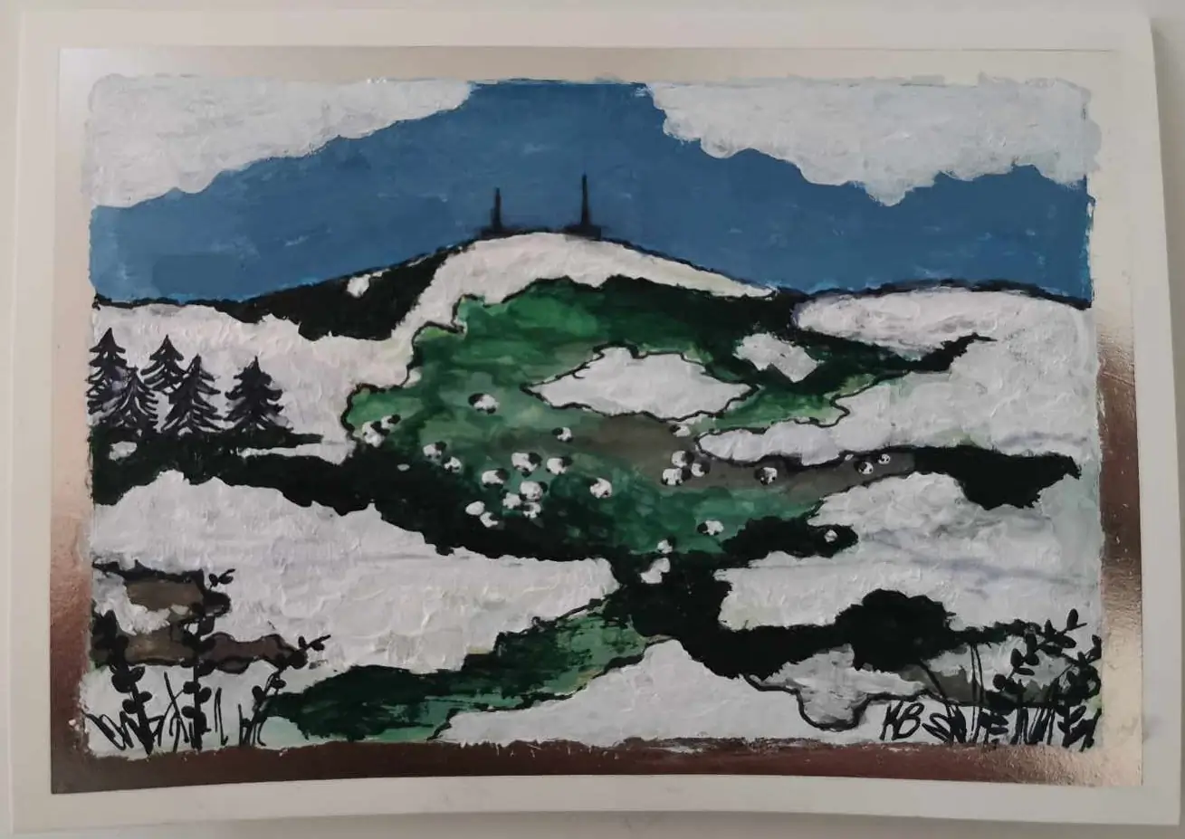 Painting of snowy hills
