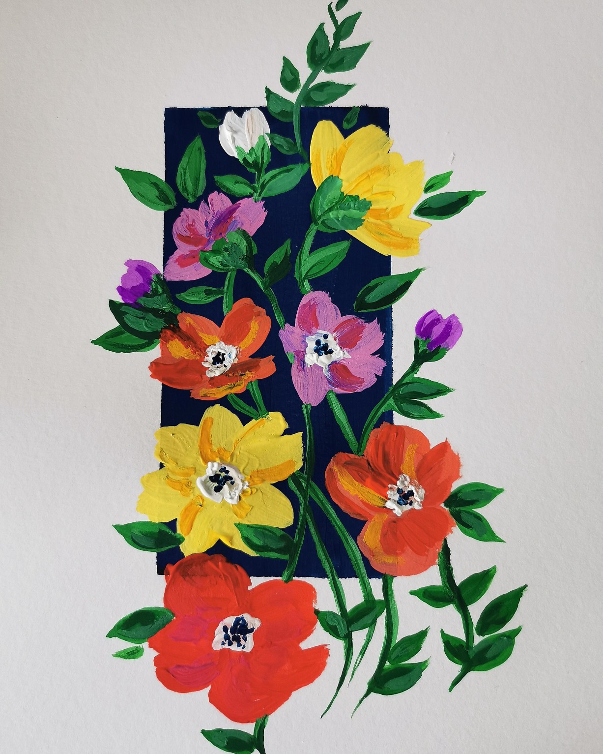 Floral Painting With Dark Blue Background