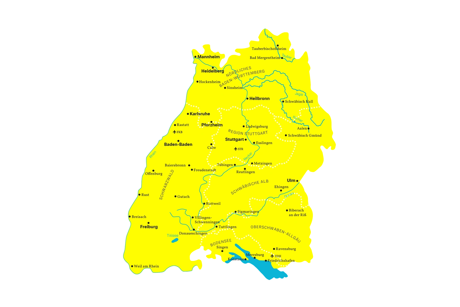 Übersichtskarte von Baden-Württemberg mit Reiseregionen