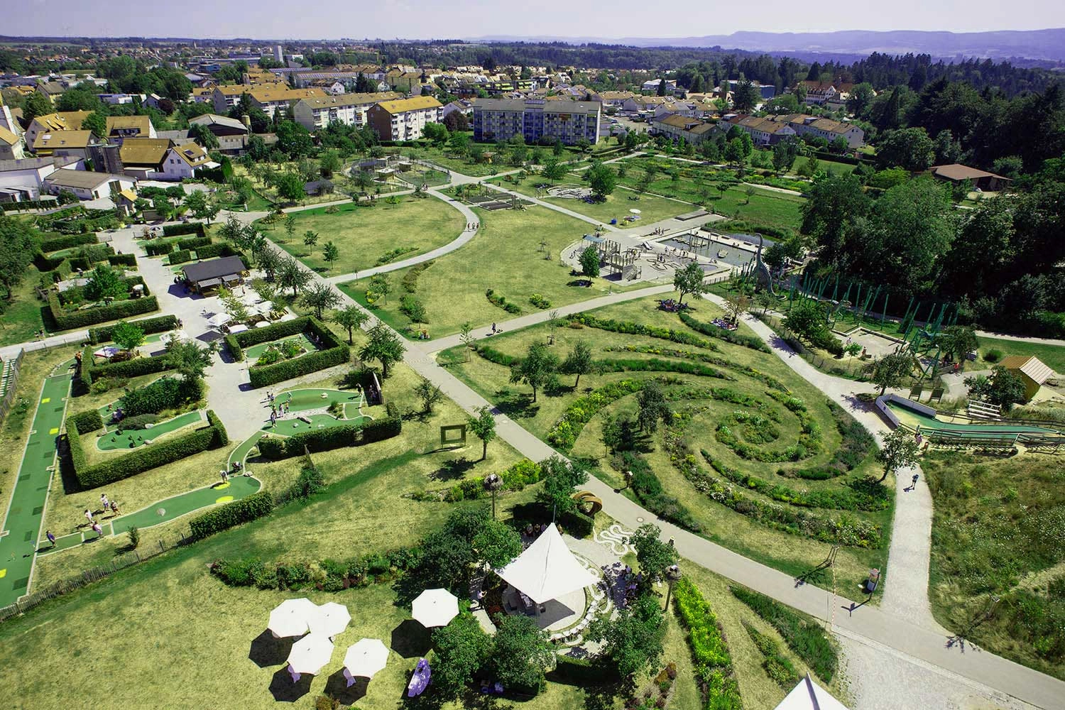 View from above of a spacious park