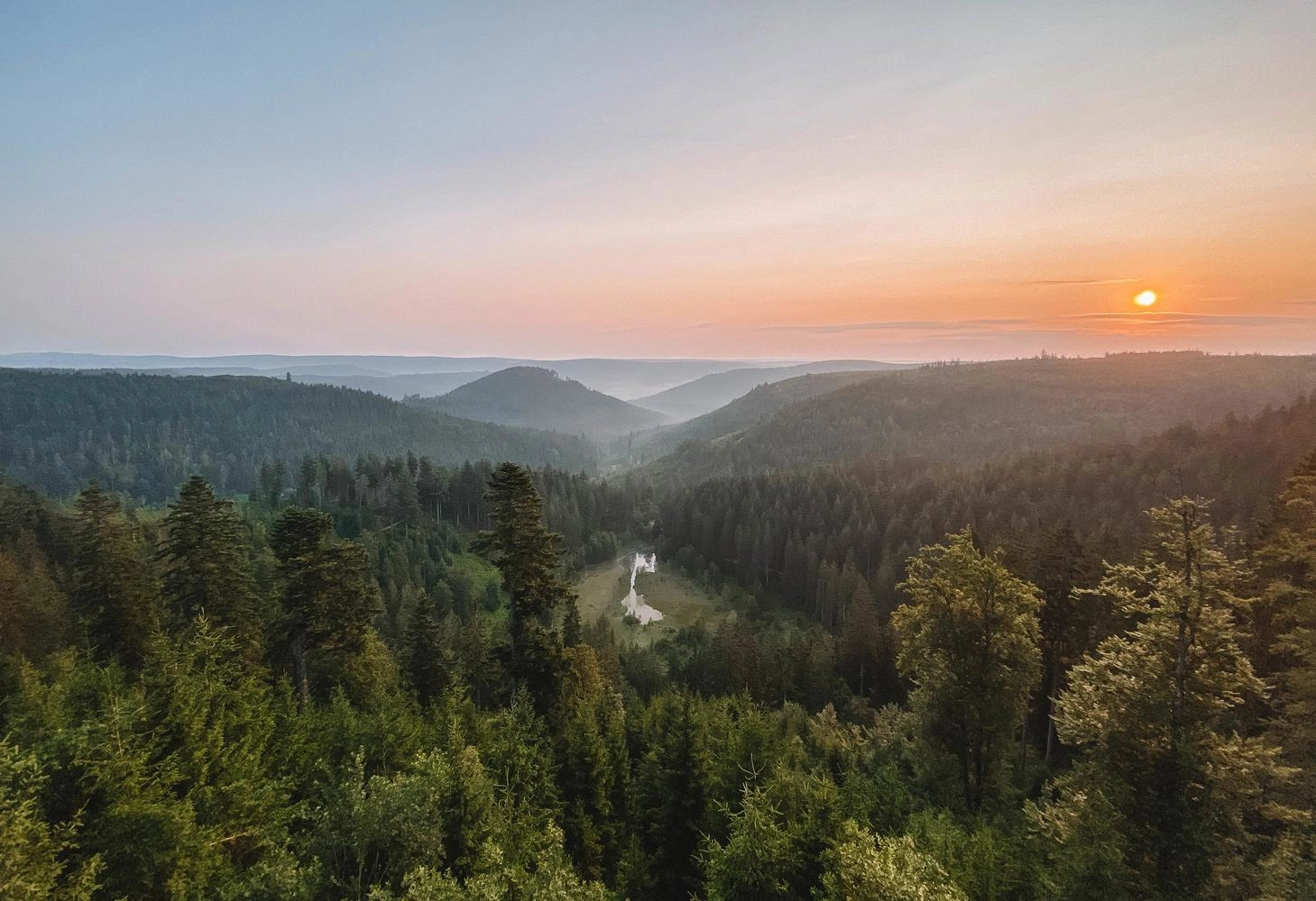 Sweeping views over the Black Forest with its many mountains and pine forests.