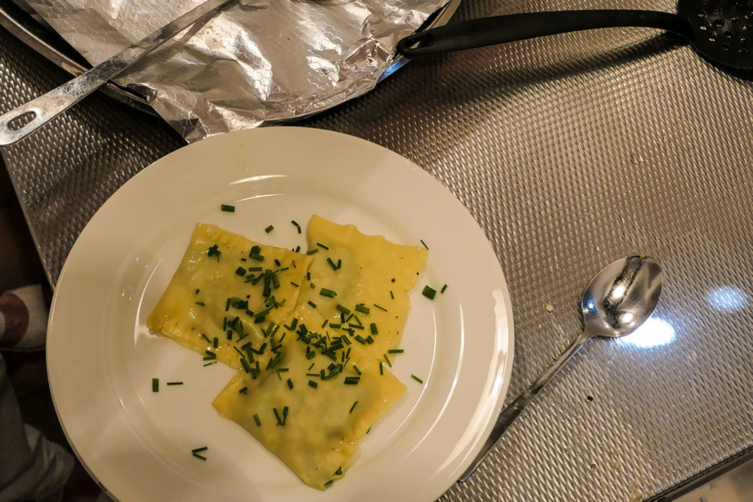 Ready-to-eat Maultaschen on a plate after being prepared at Maulbronn Monastery