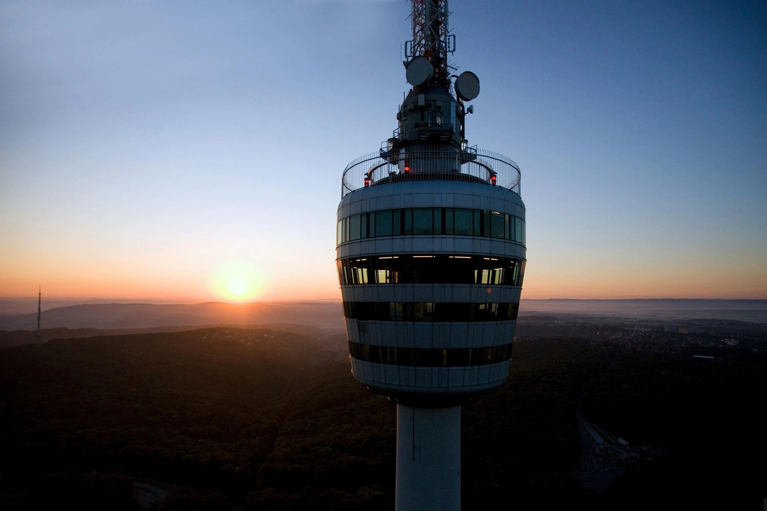 View of the Stuttgart television tower at sunset