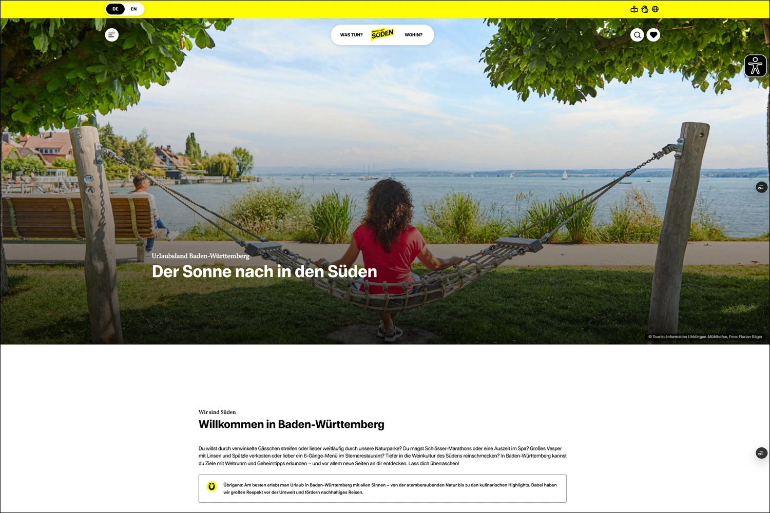 Screenshot der TMBW-Website Startseite