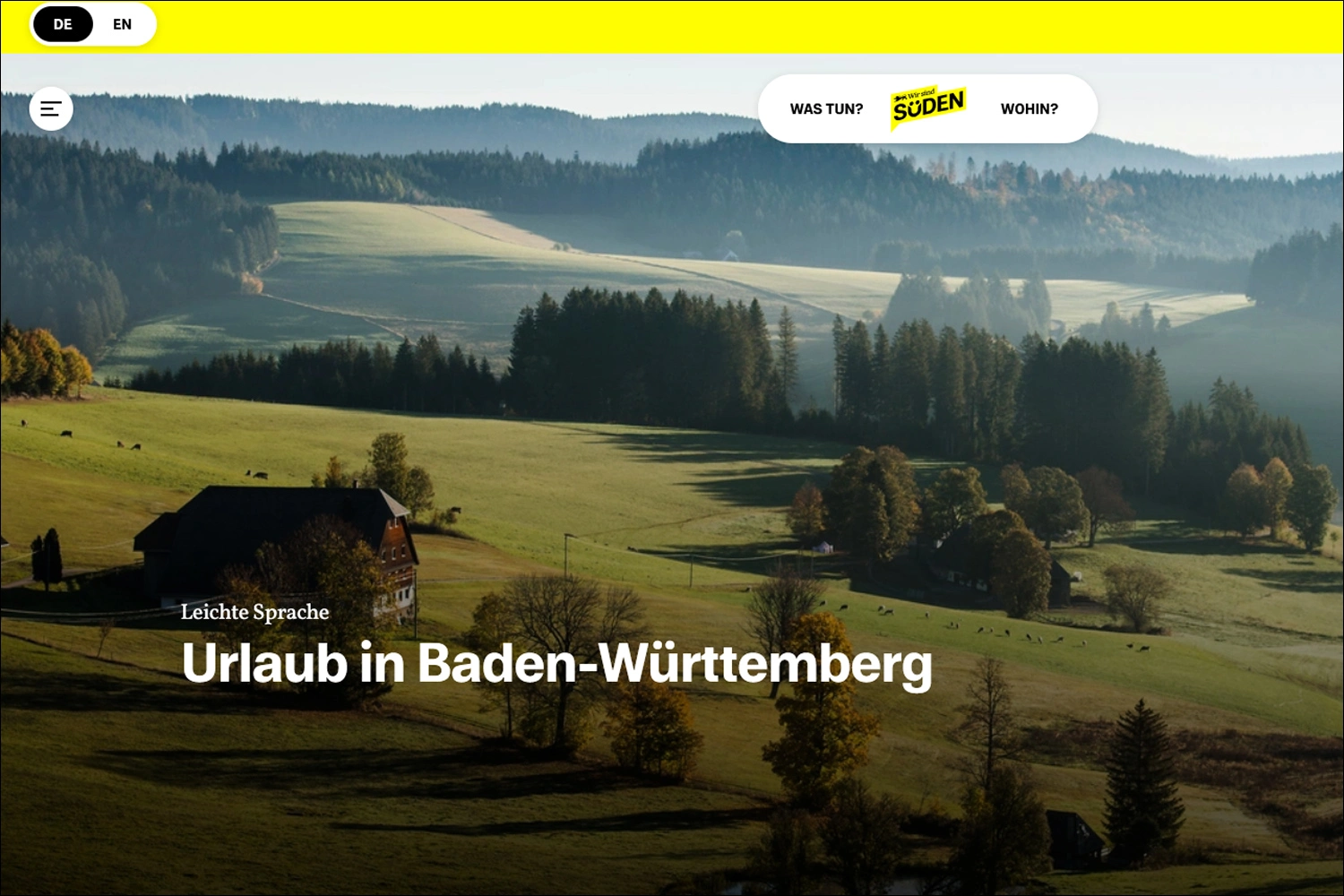 Grafische Unterstützung zur Nutzung der Website: Startseite in Leichter Sprache