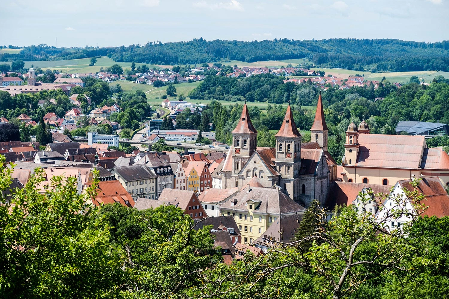 View of two churches in a small town