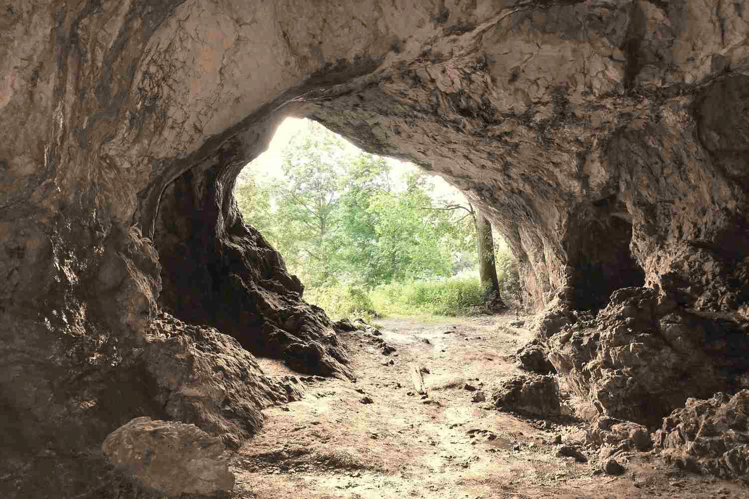 Blick aus einer Höhle Richtung Ausgang.