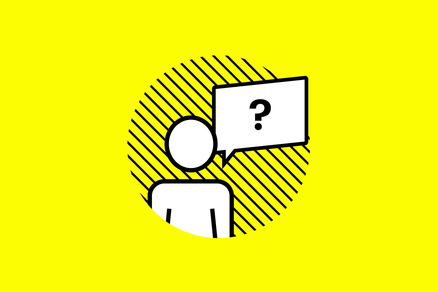 A cartoon man with a question mark above his head on a yellow background.