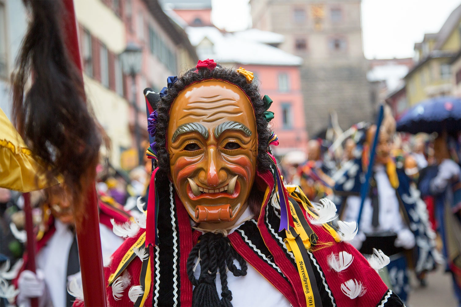 Costum at the Fasnet in Rottweil during a street parade.