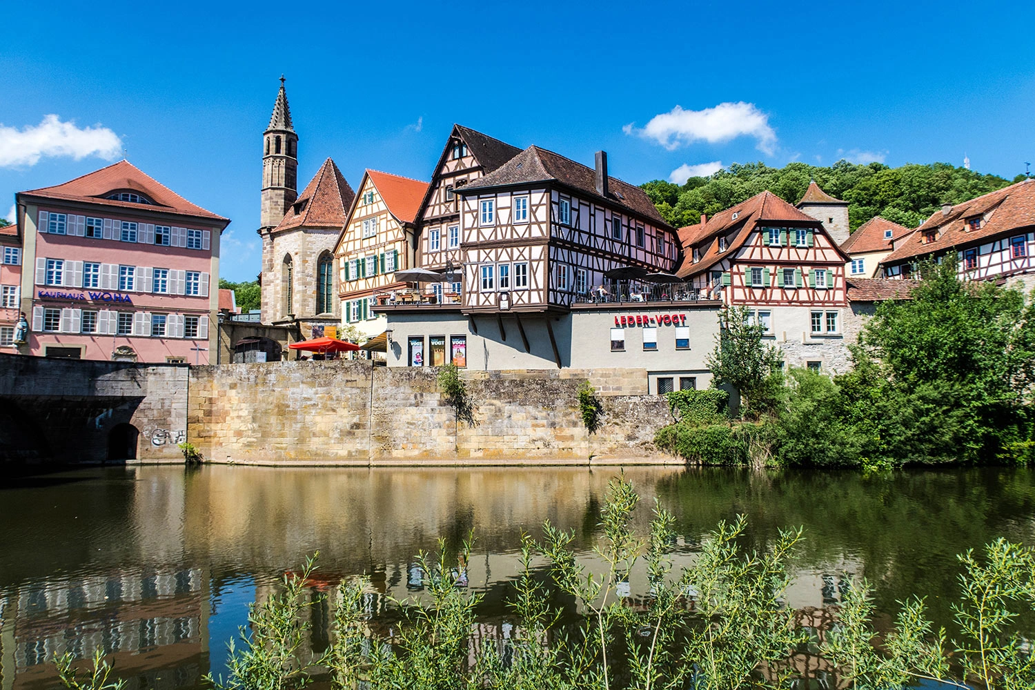 View over a river to an old town