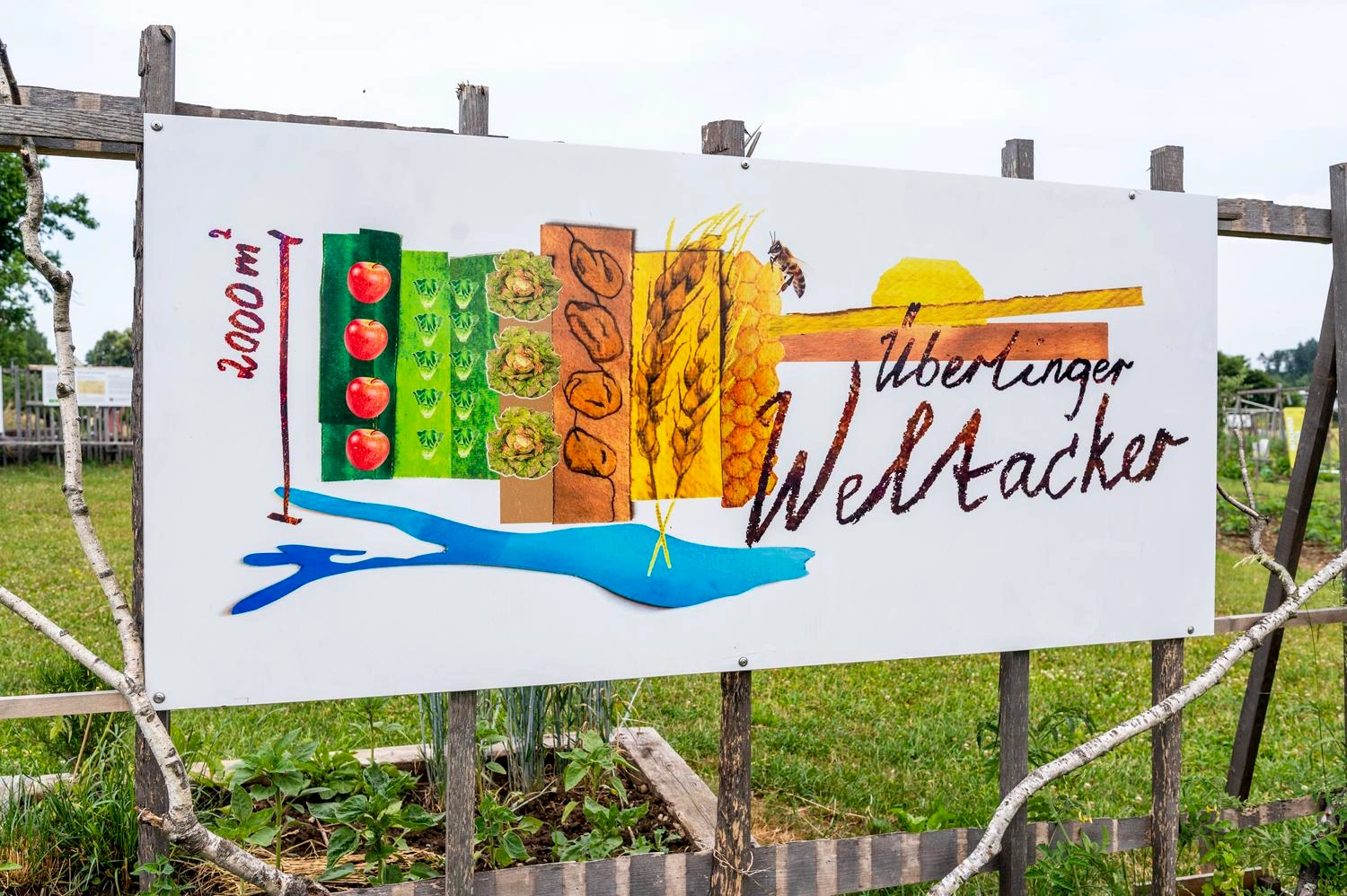 Ein Schild mit einer Illustration des Überlinger Weltackers.