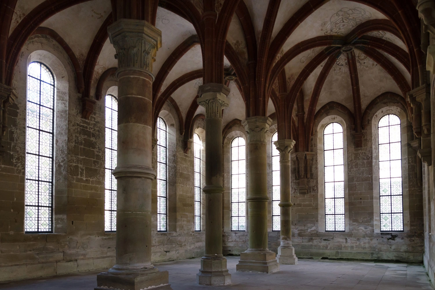 A high stone building in a monastery from the inside
