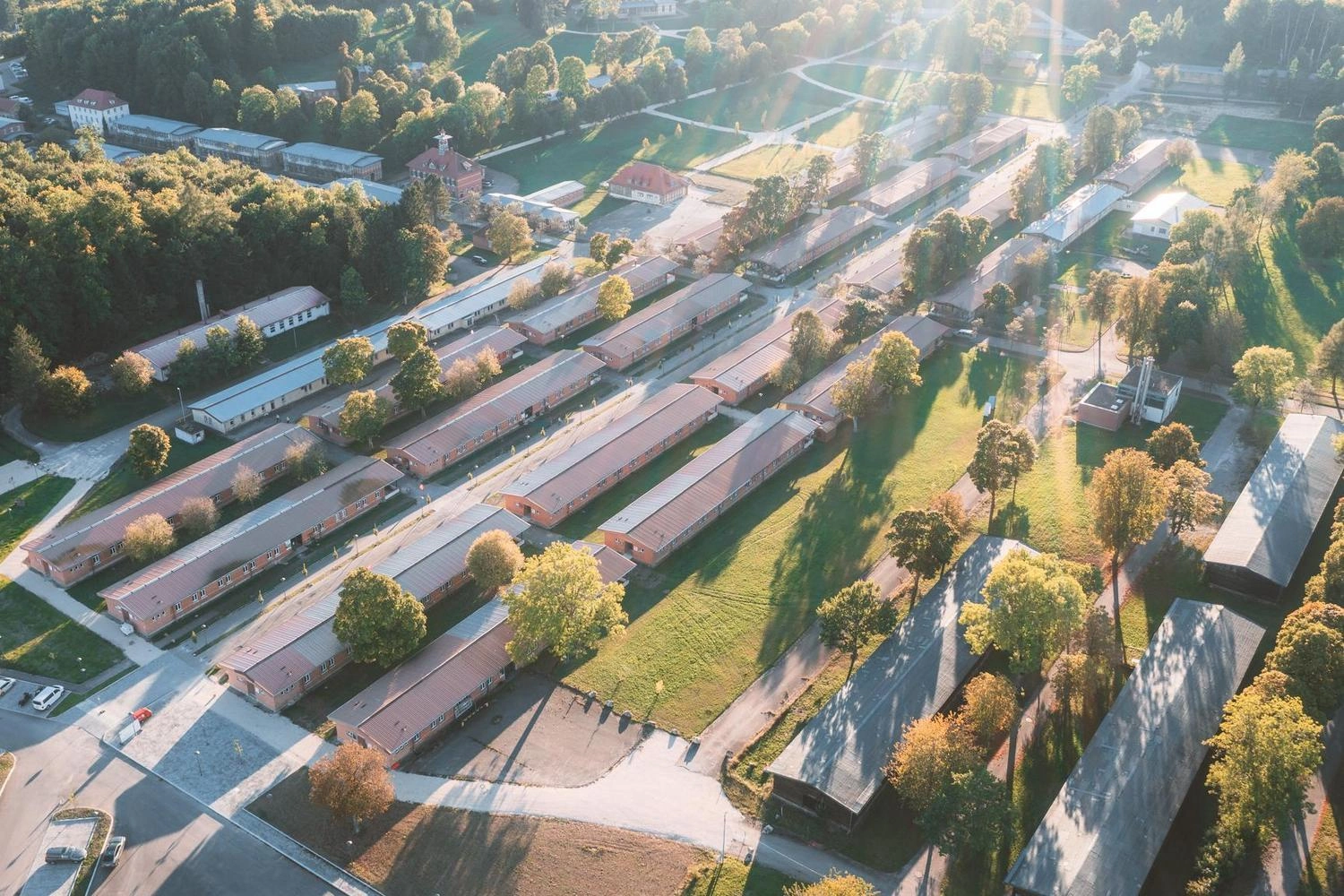 An old military base and barracks from above