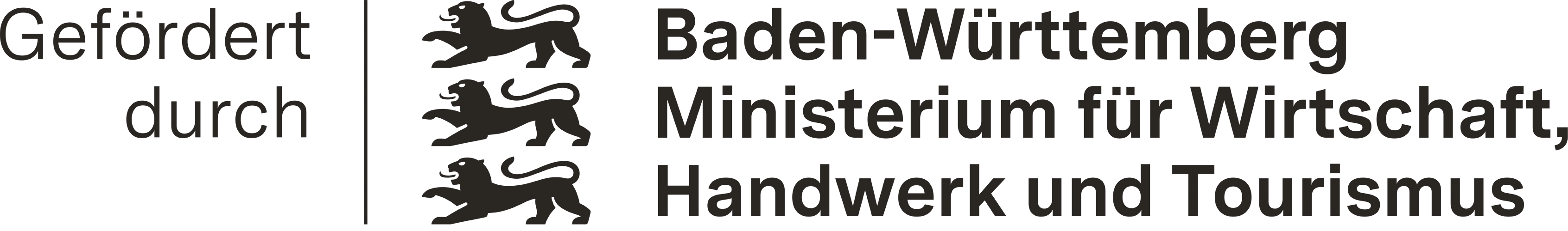 Logo des Ministeriums für Wirtschaft, Handwerk und Tourismus Baden-Württemberg mir dem Zusatz 'Gefördert durch'. 