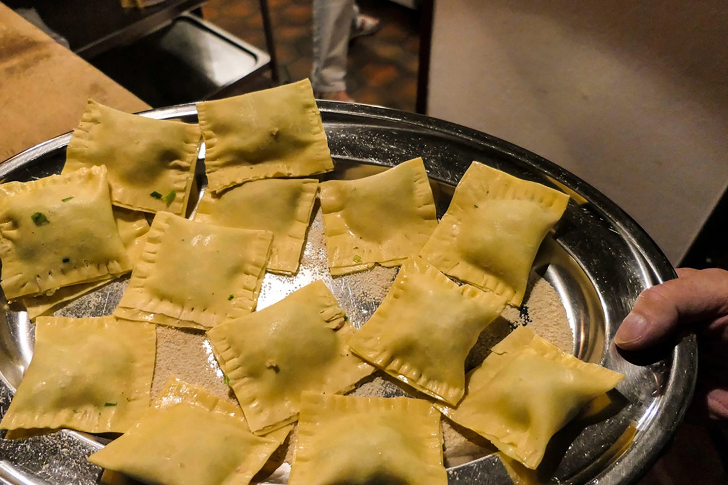 Raw Maultaschen on a tray, prepared at Maulbronn Monastery