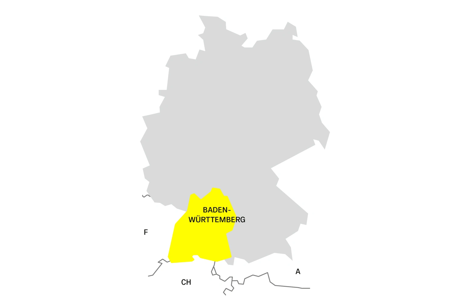 Simple representation of a map of Germany and the geographical location of Baden-Württemberg