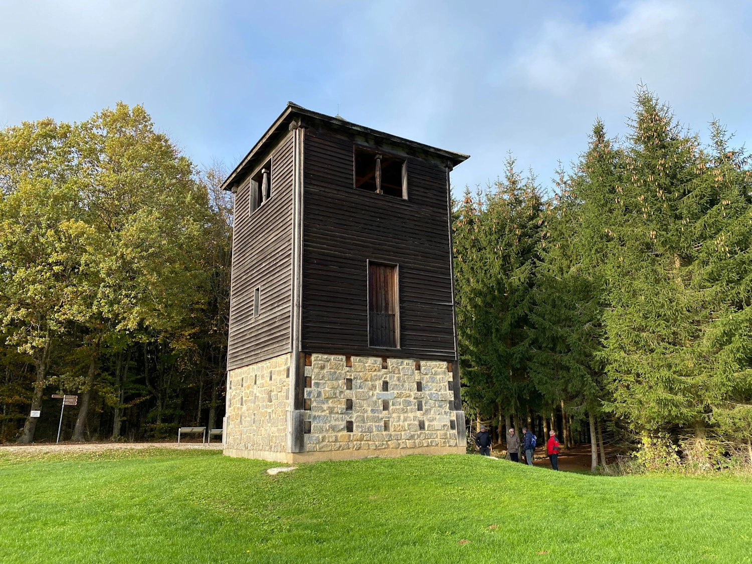 Reconstructed Limes watchtower at the edge of the forest