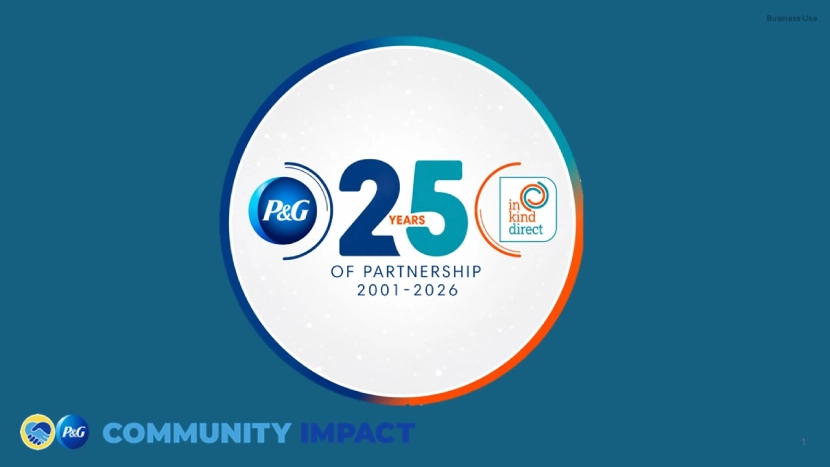 P&G and in kind direct celebrate 25 years of partnership with a logo icon representing commitment to community impact from 2001 to 2026