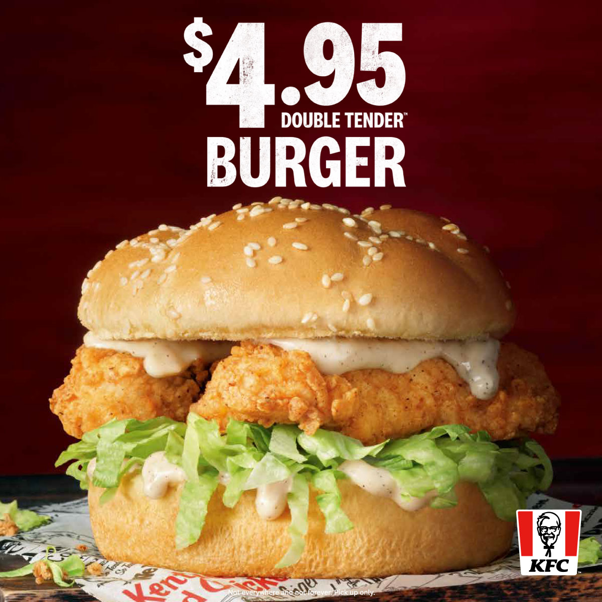 KFC: $4.95 Double Tender Burger at Westfield Chermside