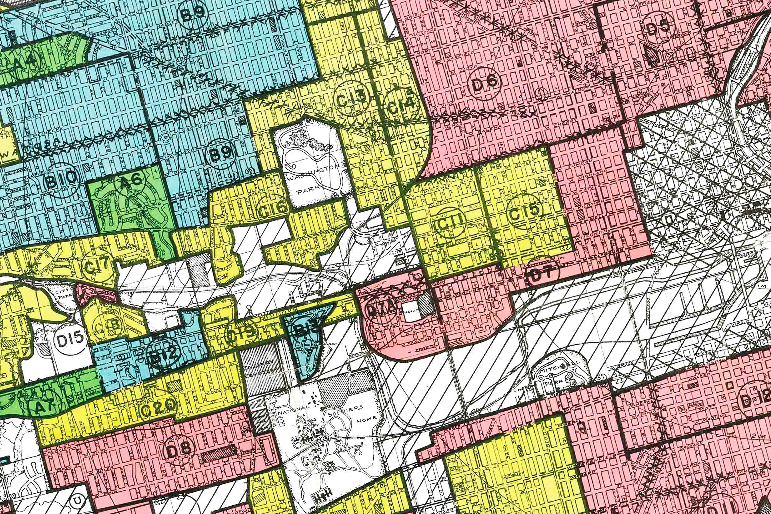 map displaying redlined neighborhoods