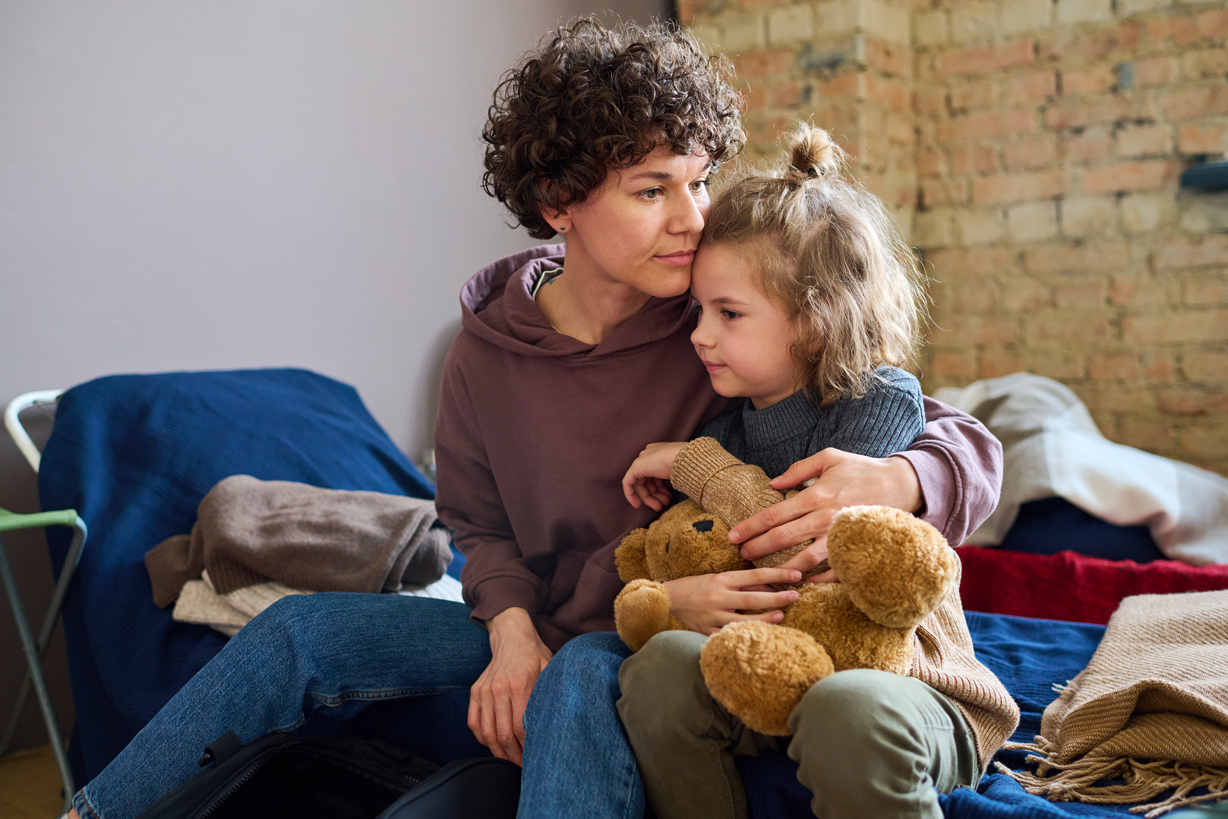 Woman and child teddy bear image