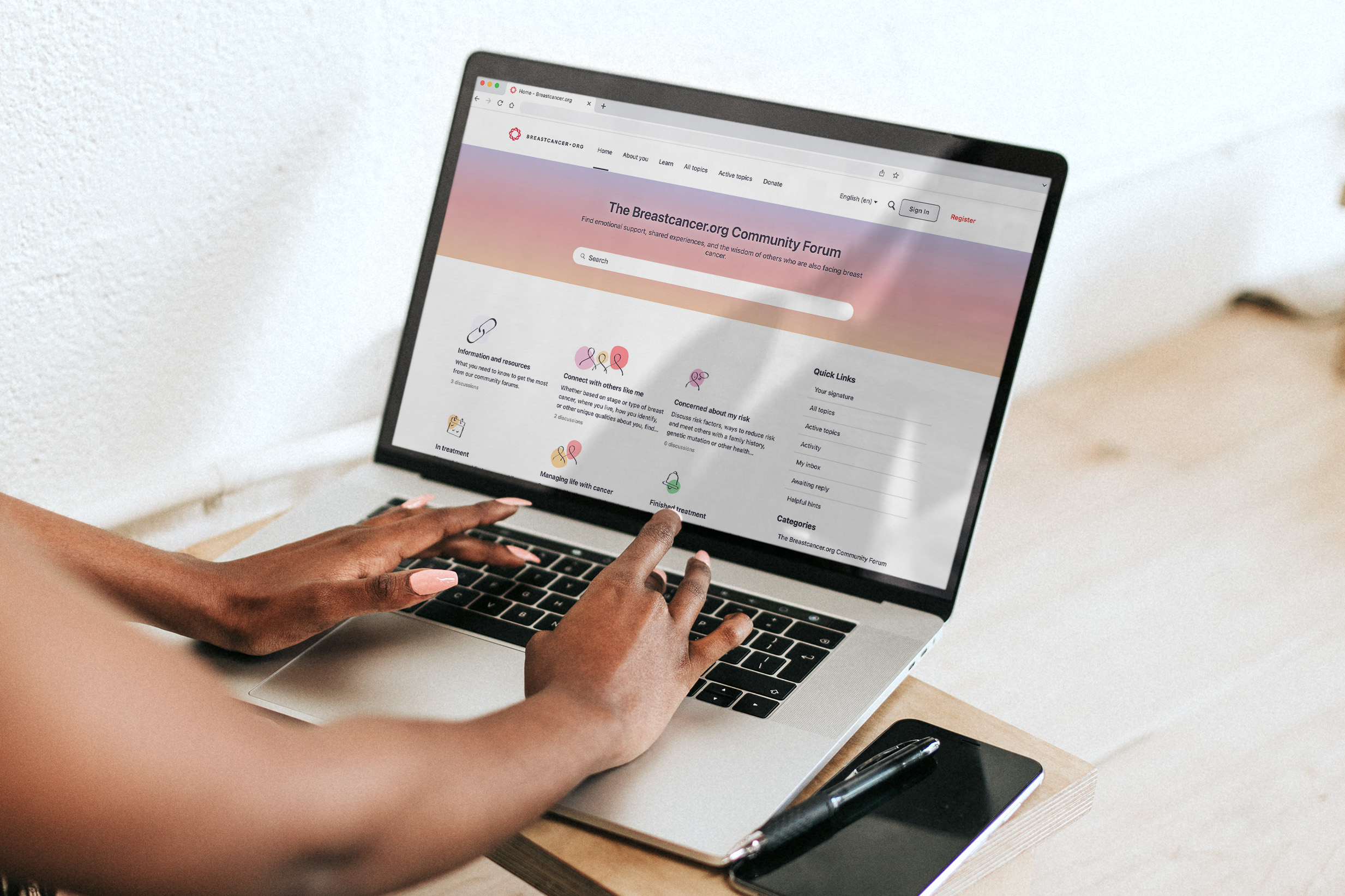 Woman looking at new community landing page